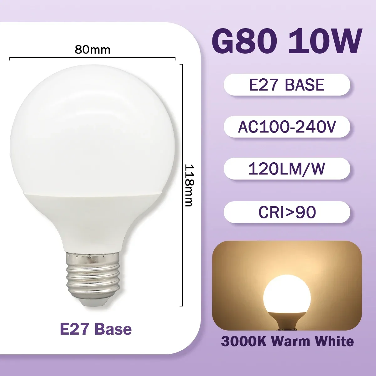 6PCS G80 G95 G125 E27 Milky Bulb 10W 15W 18W CRI90 LED Light Bulb
