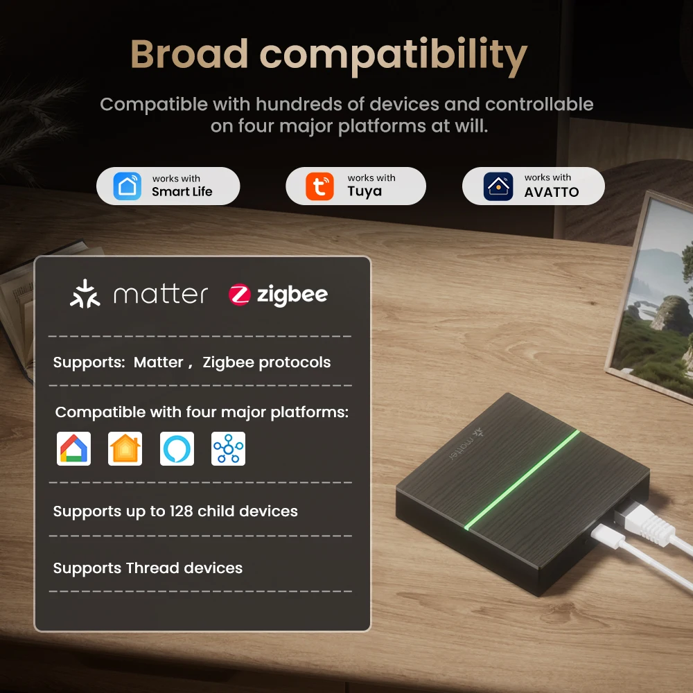 AVATTO Matter Zigbee Gateway Hub Smart Home Bridge Thread Gateway Support Voice Control For Homekit Smartthings Google Alexa