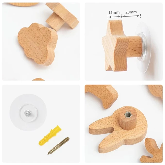 Crochets en bois d'animaux, 1 pièce, mignon, décoration de chambre, porte-clés mural, patère, porte de maison, crochet en bois, accessoires de cuisine, Gadget 5