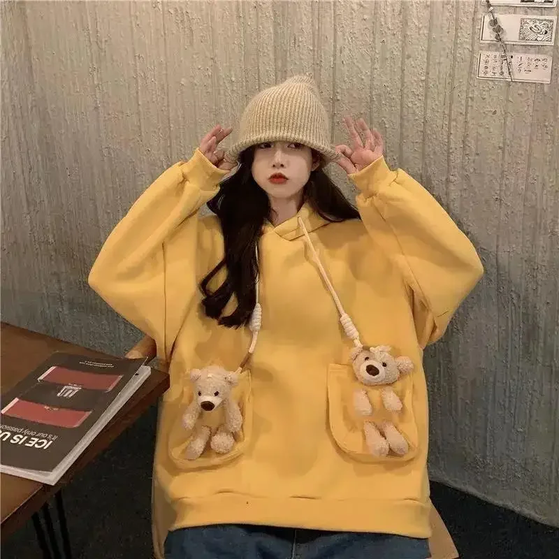 Streetwear Hoodies Women Sweatshirt Autumn Long Sleeve Hoodies Harajuku Hoodie Cute Pocket bear Sweatshirt Women Sudadera Mujer