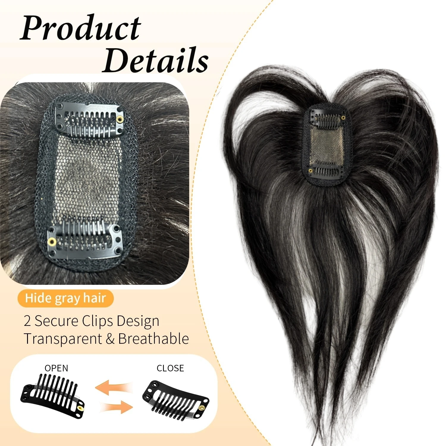 Frangia naturale per capelli umani Frangia laterale per donna Parte centrale 3D Frangia finta Estensioni dei capelli clip-in Posticci invisibili - immagine 4