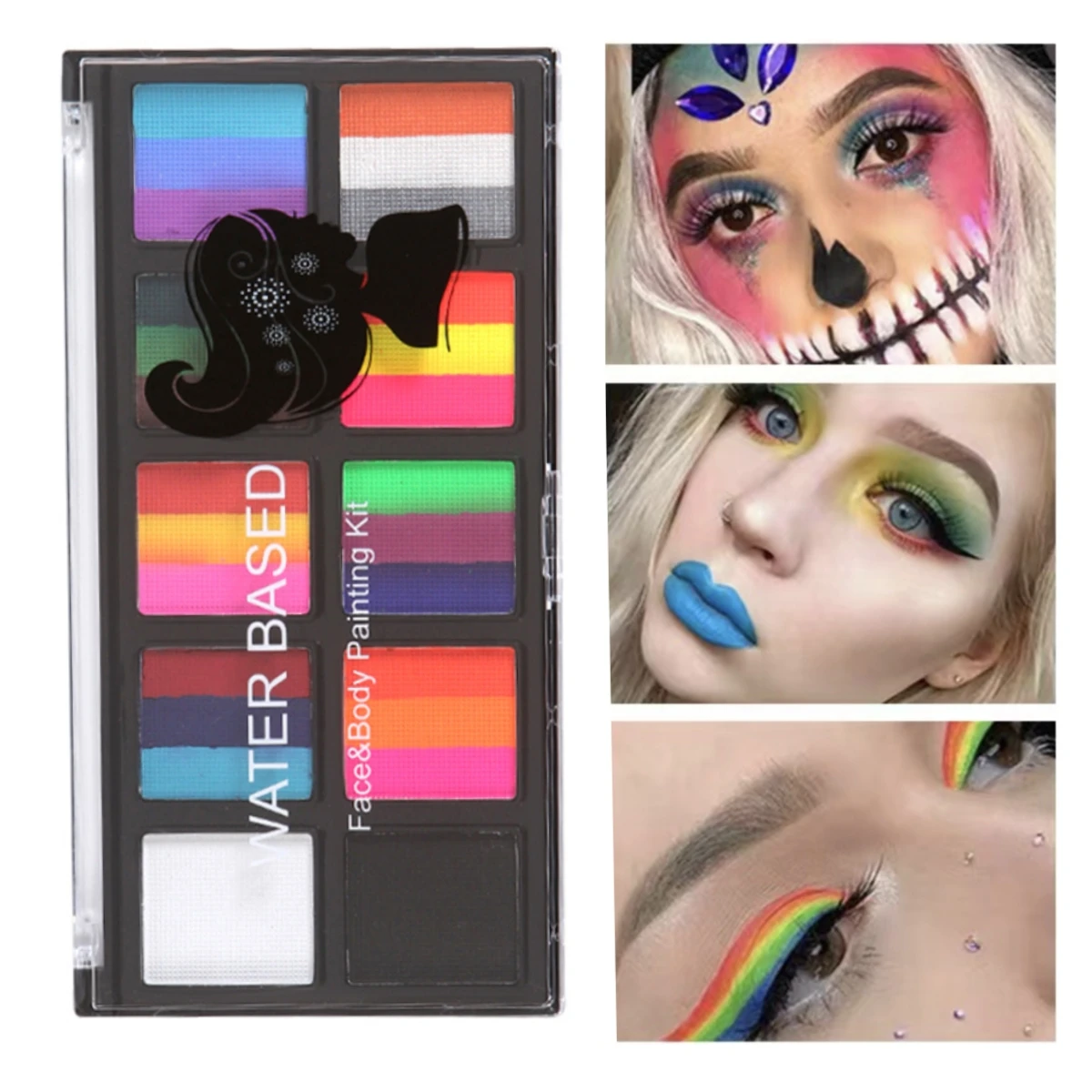 

2pcs Face Body paint palette Art water based make up halloween Party Fancy Dress facial tattoo palette face color