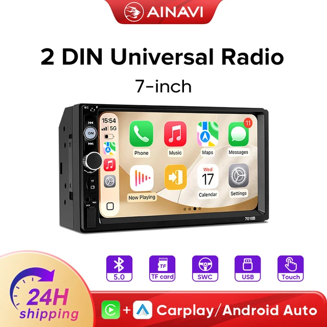 Ainavi K70 Autoradio universel 2 Din 7 pouces, écran tactile MP5, CarPlay sans fil, Android Auto, caméra arrière, MIC, USB, BT 5.0 1