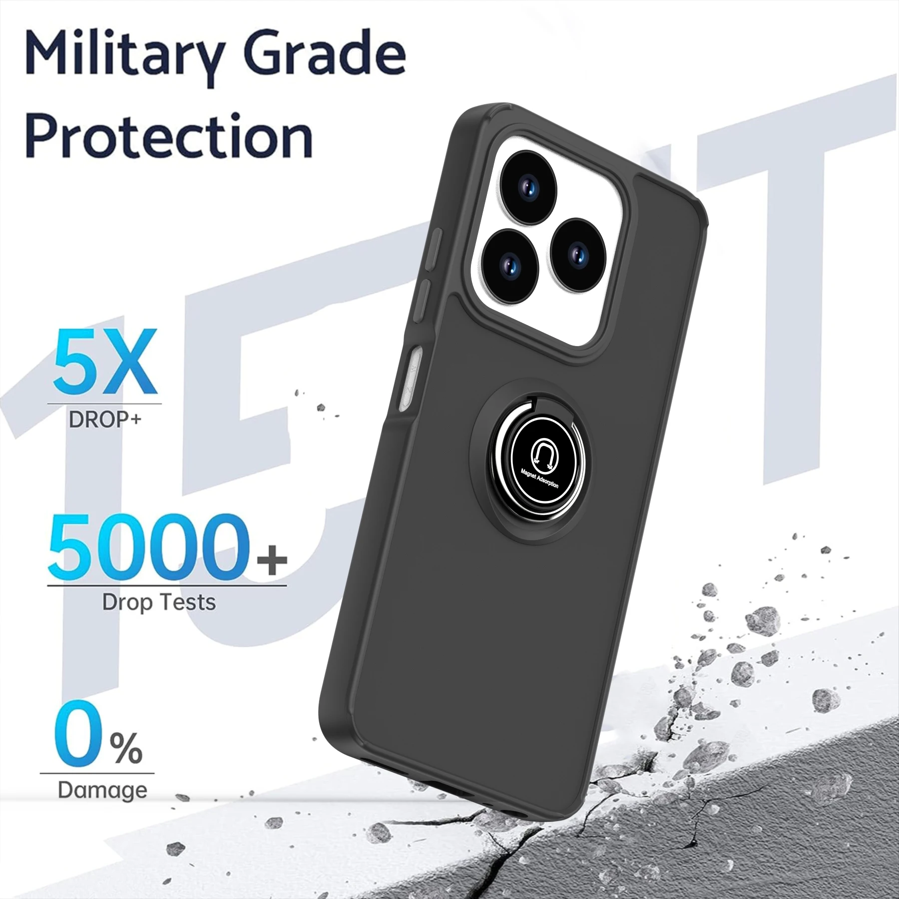 Matte Finish Phone Case with Ring Bracket and Stylish Design