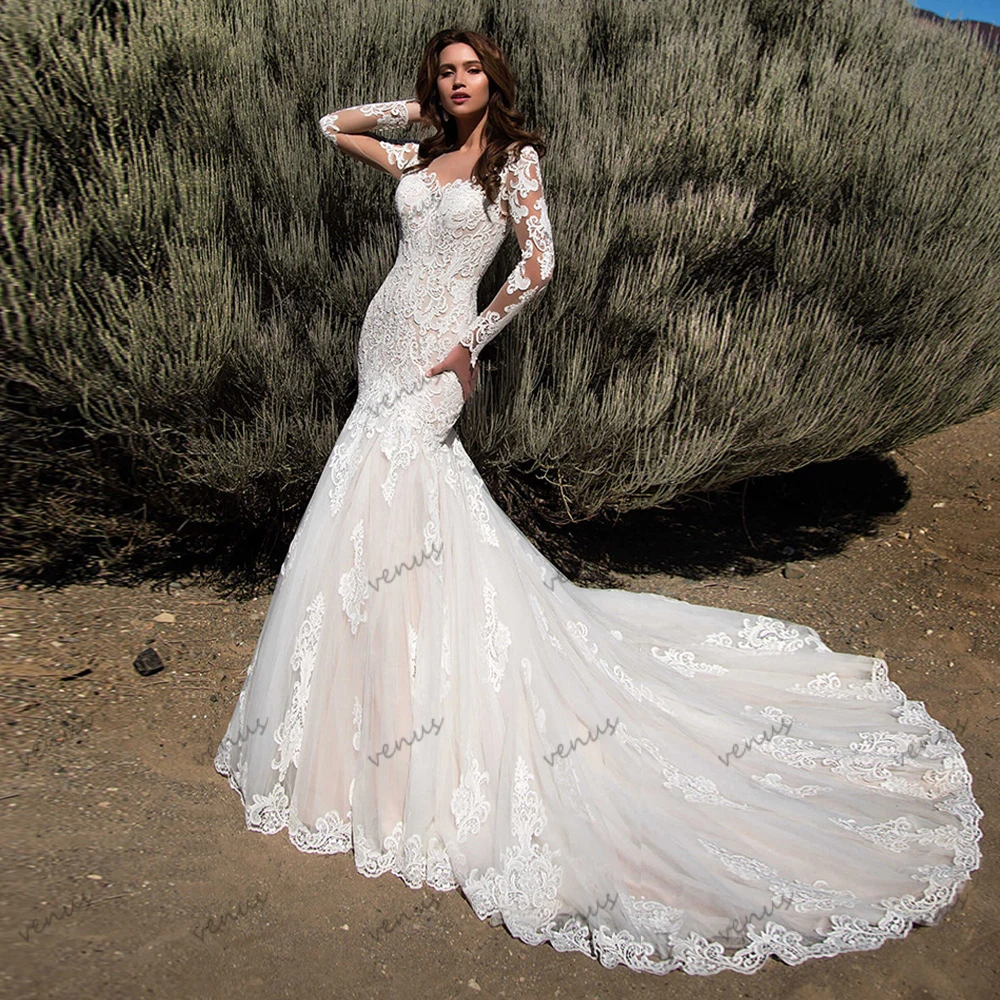 

Exquisite Wedding Dresses Elegant Bridal Gowns Lace Appliques Full Sleeves Sweetheart Robes For Formal Party Vestidos De Novia