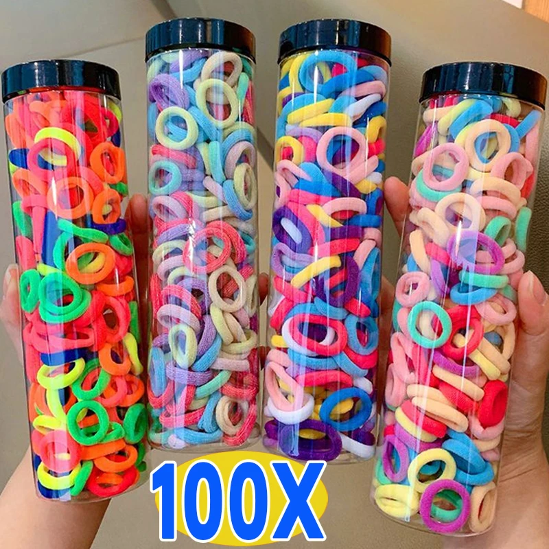 100PCS/Set Multiple Colors High Elastic Women Nylon Hair Bands Ponytail Hold Hair Tie Rubber Bands Scrunchie Hair Accessories