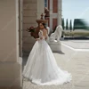 Sweetheart Collar A-Line Women Wedding Dresses Off Shoulder Lace Print Bride Gowns Mopping Length Shining Tulle Gowns Customized 4