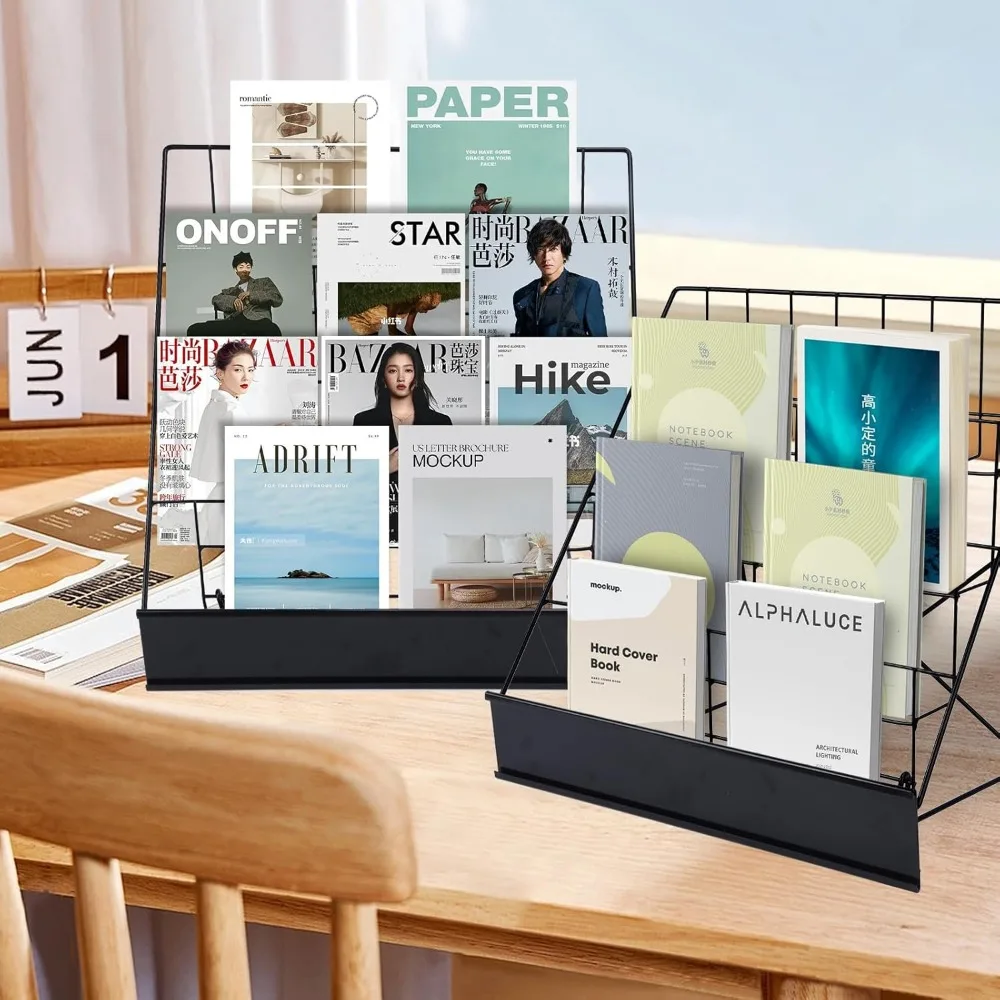 Book Signing Rack, Book Display Rack, Tabletop Magazine Display Racks, 4 Tiered Tabletop Cd Display,Comic Book Magazine Racks 6