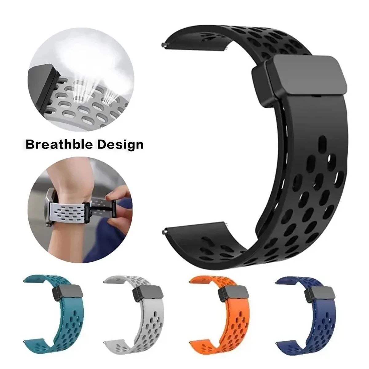 Magnetic Silicone Strap - Soft & Breathable, Available in 20mm/22mm Sizes