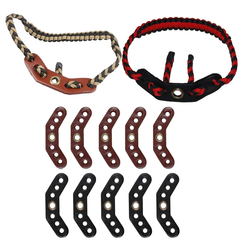 5PcsLeatherBlackBrownArcheryBowWristSlingYokeBracketMount