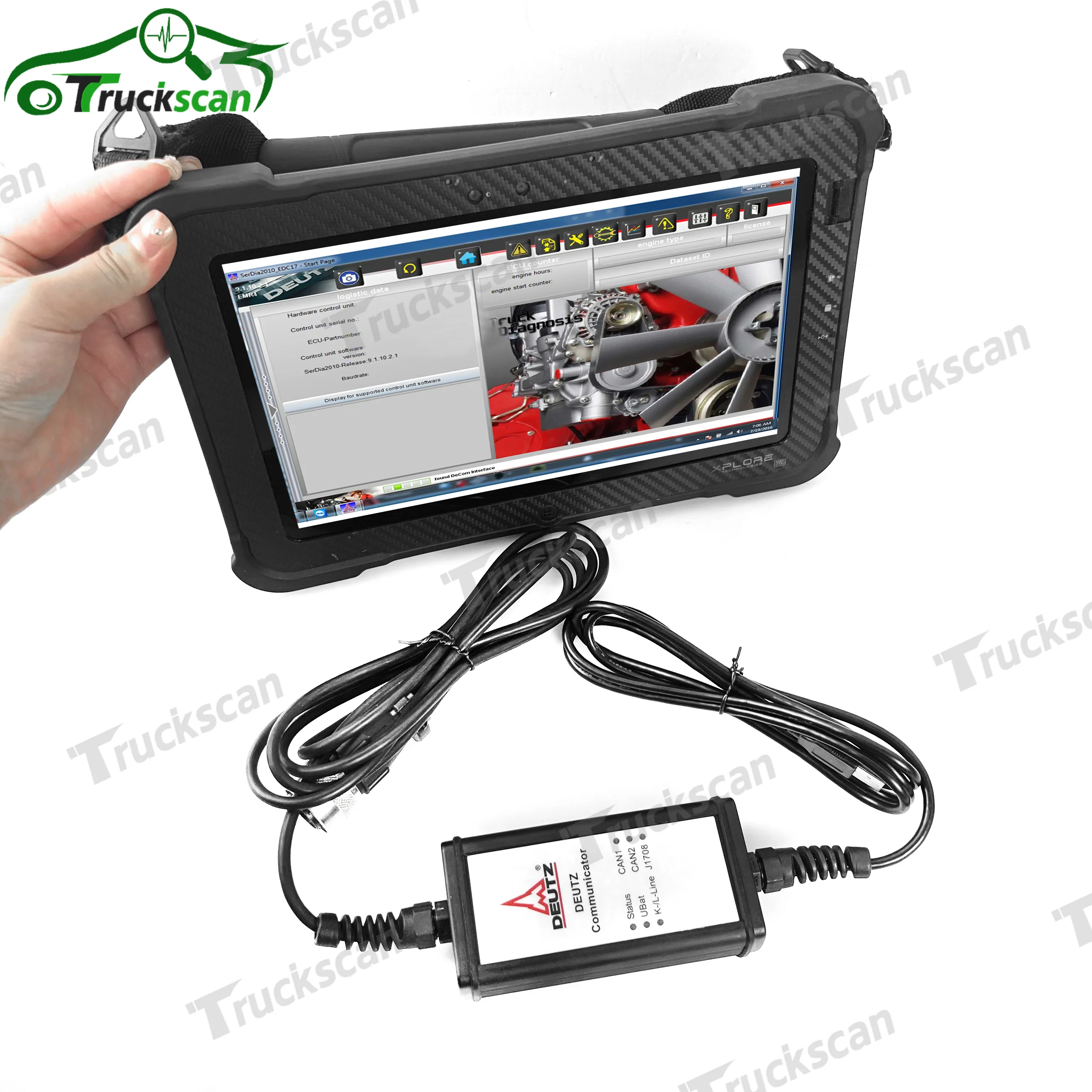 

Автокоммуникатор для Deutz, сканер OBD для контроллеров EMR2, EMR3, EMR4 для контроллеров Deutz, Комплект Диагностики DECOM + планшет Xplore