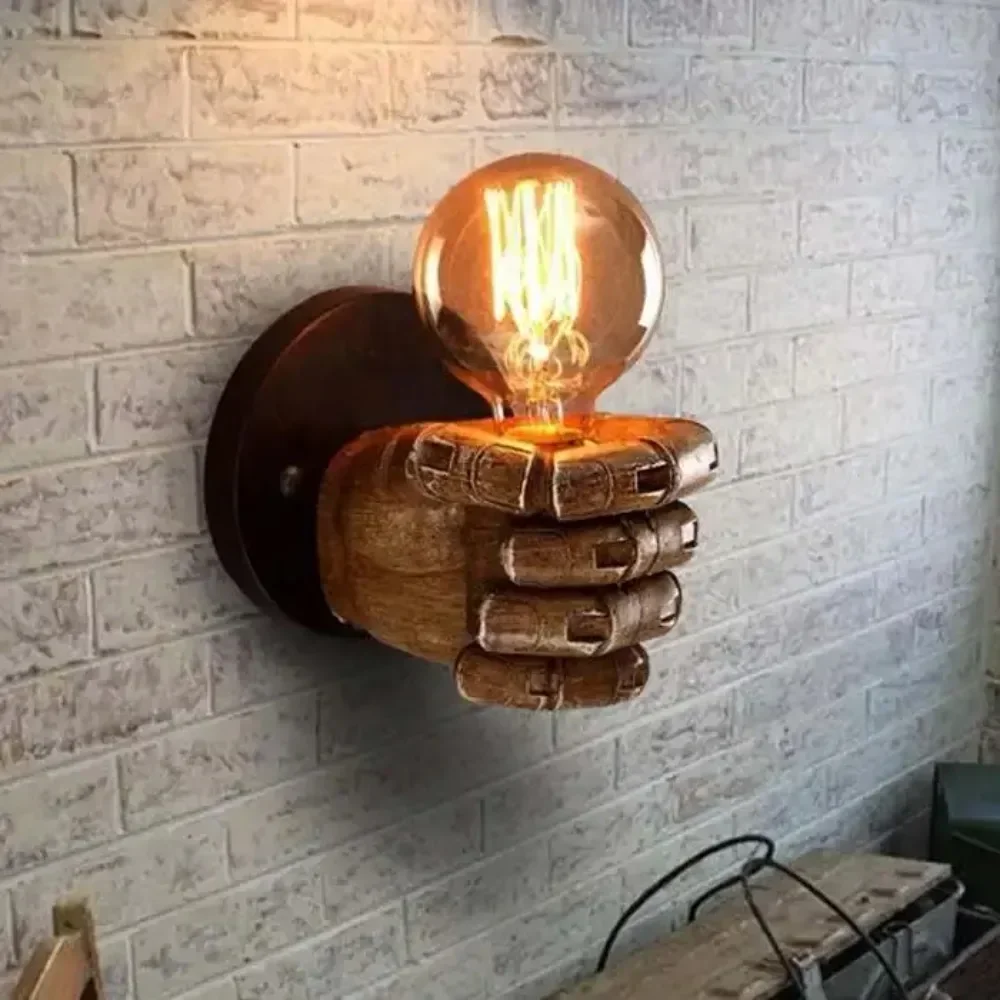 

Creative Retro Wall Lighting Decoration Fist Lamp Fixtures Antique Bronze Resin Metal Wall Sconce for Loft Bar Cafe led lamp