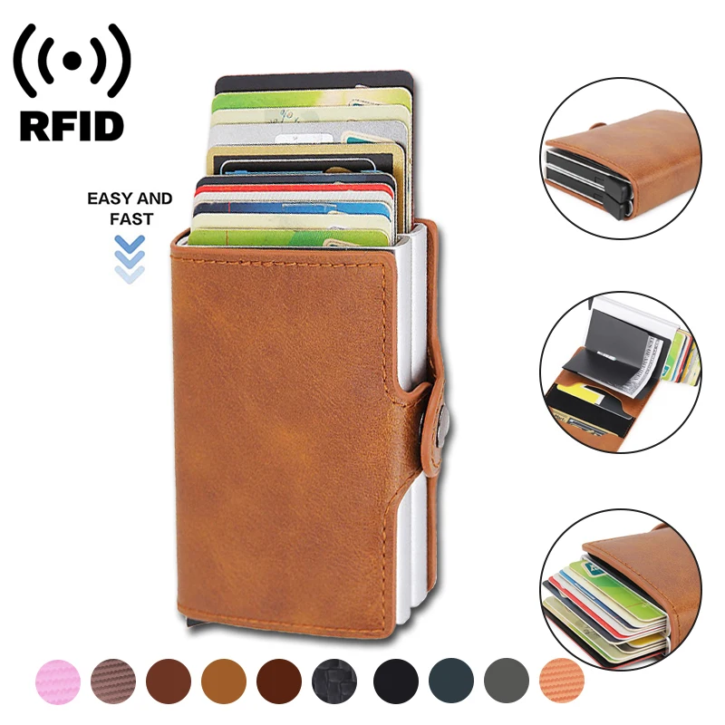 Wallet Card Holder RFID Blocking Protection Men ID Clip Leather Metal Aluminum Business Bank