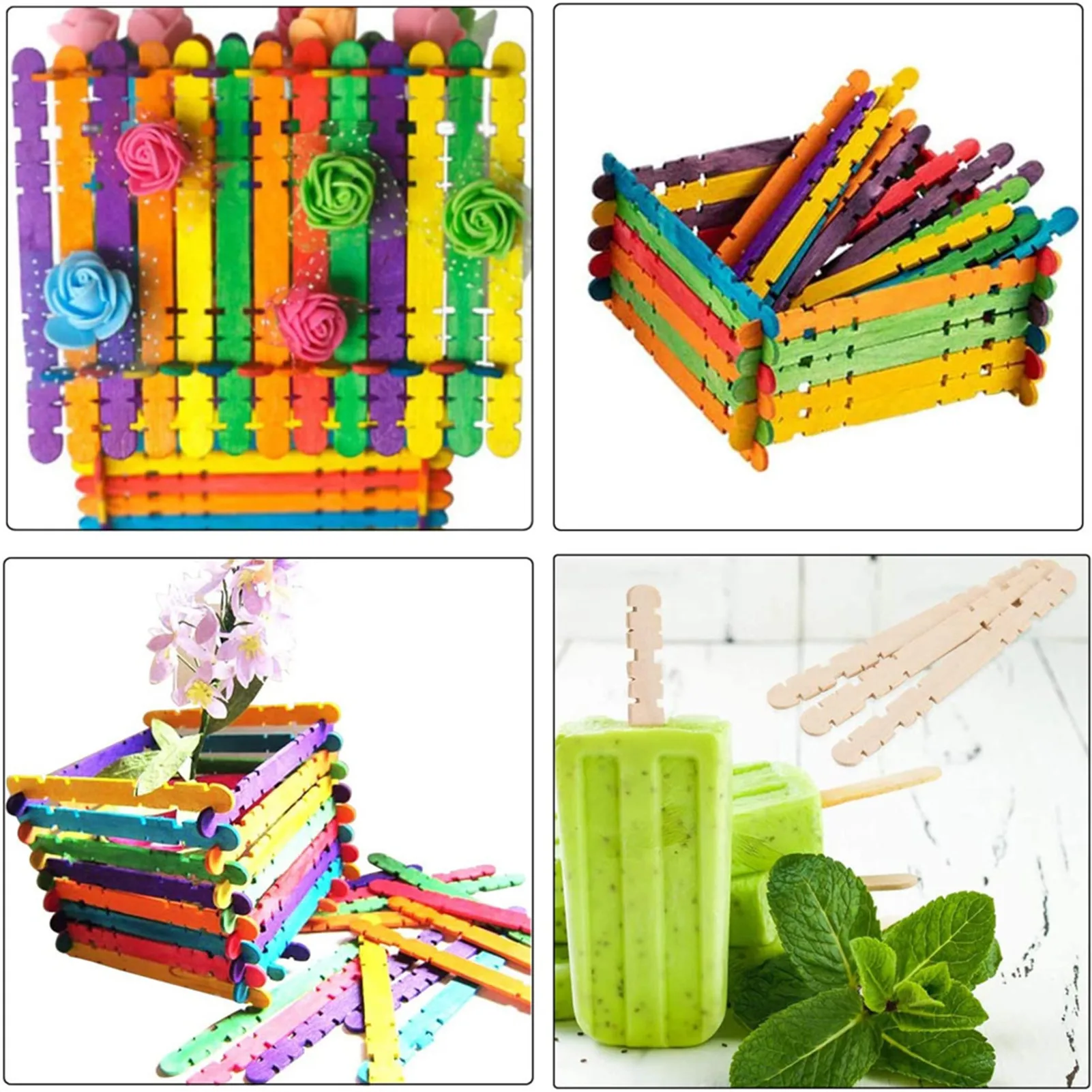 Colored Popsicle Sticks, Natural Sawtooth Popsicle Sticks