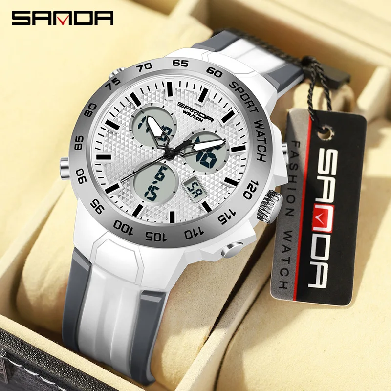 SANDA Top Luxury Watches Men Military Army Mens Watch Waterproof Sport Wristwatch Dual Display Watch Male Relogio Masculino thouliess hifi 7nocc silver plated 3 5mm to dual 2x 3pin xlr balanced male audio adapter cable 2 5 4 4 3 5 to xlr balanced cable