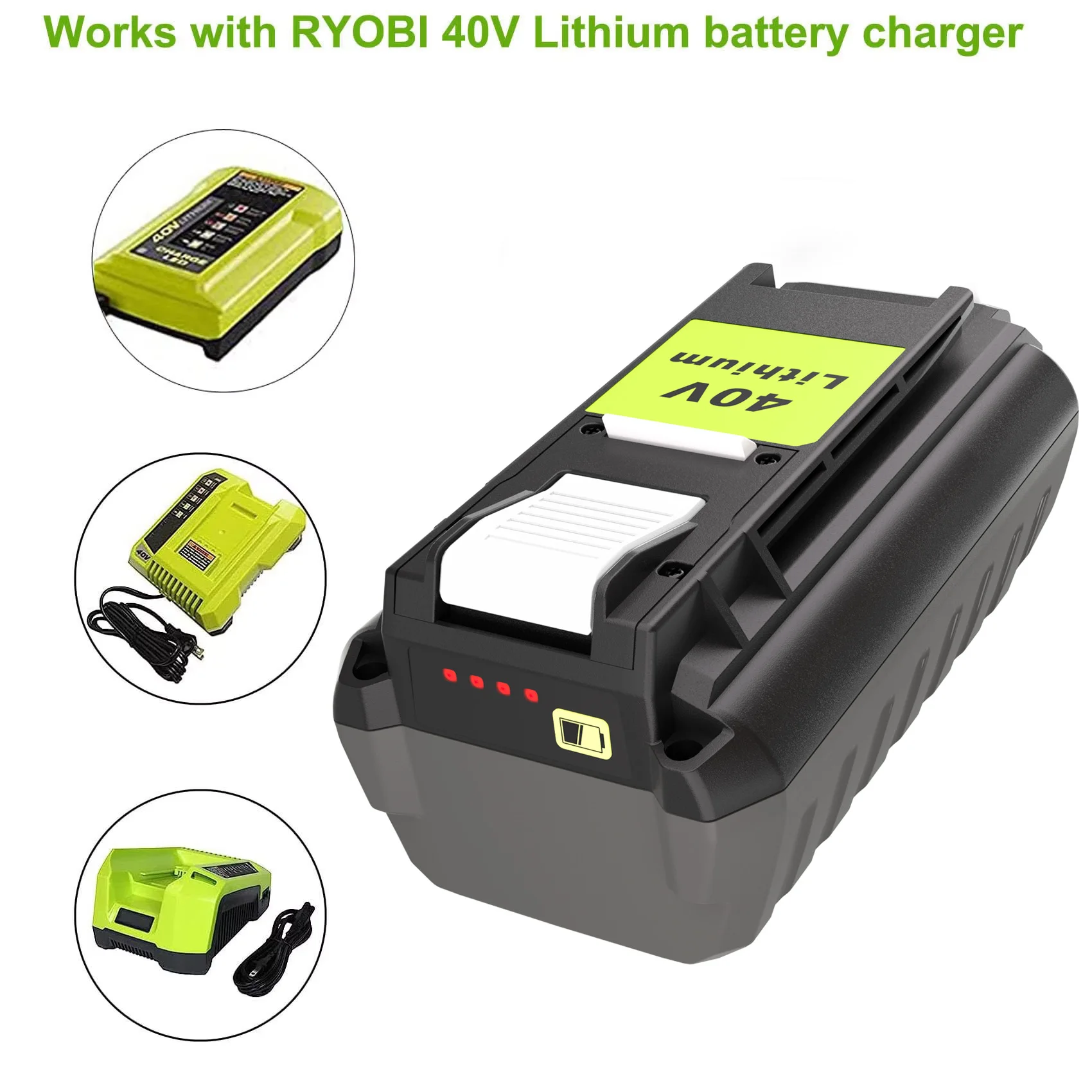 6.0Ah Replacement for Ryobi 40V Lithium OP40602 Battery With LED or
