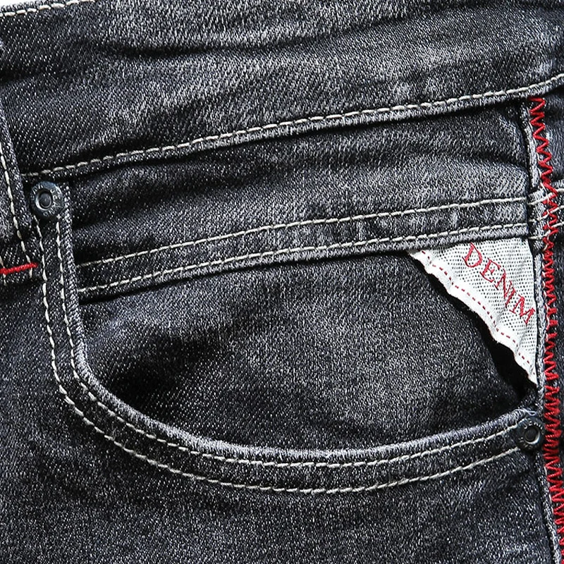 Vintage Fashion Men Jeans Retro Black Gray Stretch Elastic Slim Fit Ripped Jeans Men Denim Trousers Casual Designer Pants Hombre