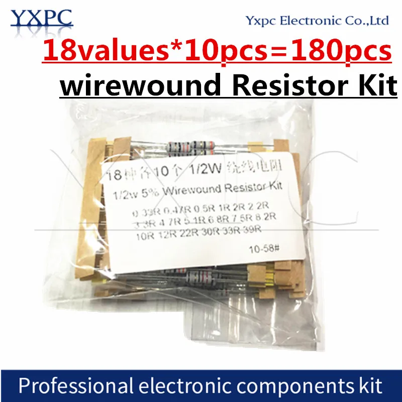 18values*10pcs=180pcs 1/2W 5% Wire Fuse Wirewound Resistor Kit 0.33R 0.47R 0.5R 1R 2R 2.2R 3.3R 4.7R 5.1R 6.8R 7.5R 8.2R 10R 12R 50pcs 1 2w 5% wirewound resistor fuse 0 33r 0 5r 1r 2 2r 3 3r 4 7r 5 1r 10r 22r 30r 33r 39r