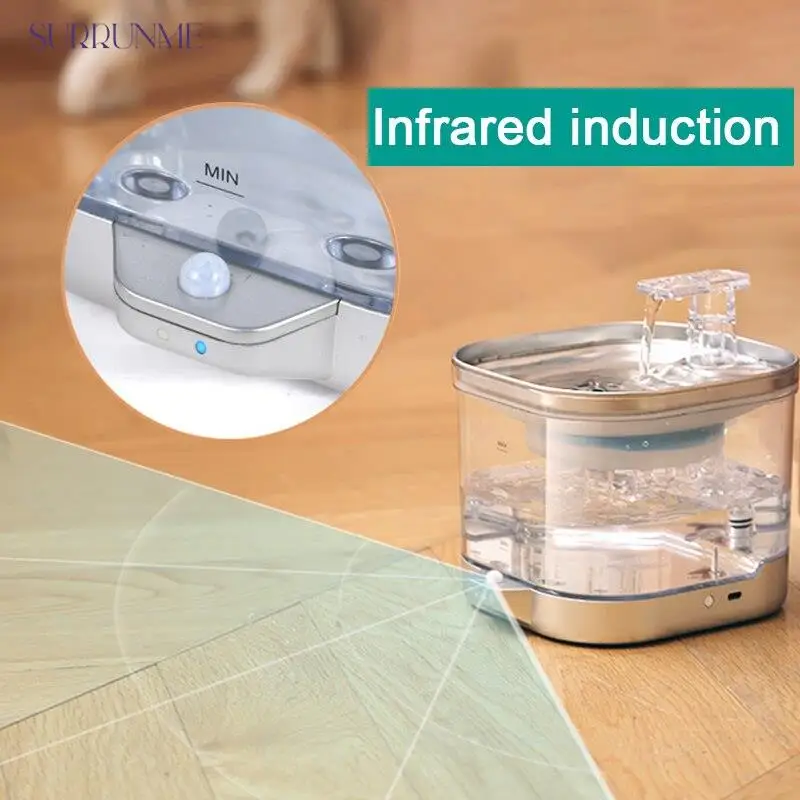 

Wireless Automatic Smart Cat Water Fountain Battery-Powered Stainless Steel Cover Dog Pet Drinking Dispenser with Sensor