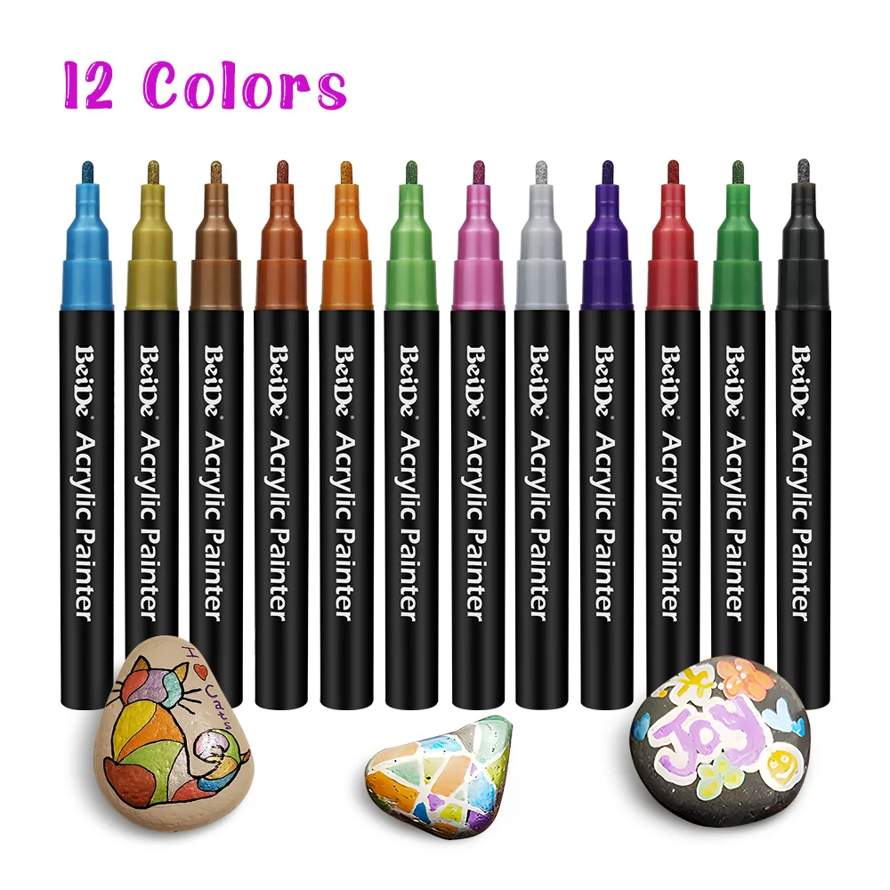 Metallic Paint Pens for Rock Painting, Stone, Ceramic, Glass, Wood, Fabric, Pebbles, Scrapbook Journals, Photo Albums, Card