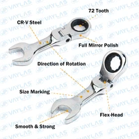 1pc 6-19mm Mini clé à cliquet outil clé Ultra-courte fixe clé à cliquet à tête flexible clé combinée toupie 72T CR-V acier 5