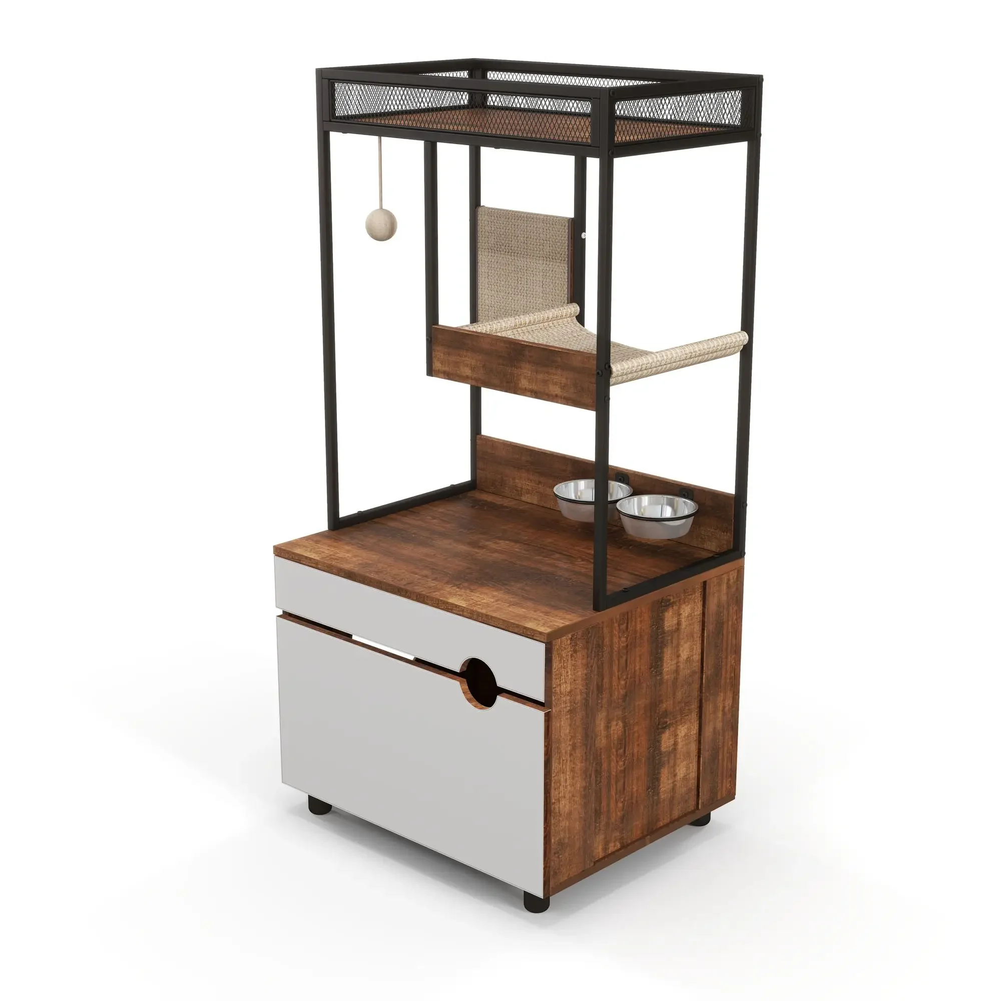 Cat Litter Box Enclosures with Cat Tree Tower, Furniture ,Cat Cabinet