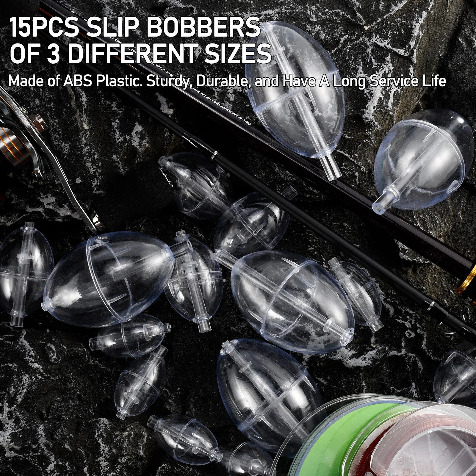 15pcs Fishing Slip Bobbers Strike Indicator PVC Plastic Clear Float Slip  Cast Spin Surface Float Oval Bubble Float Transparent