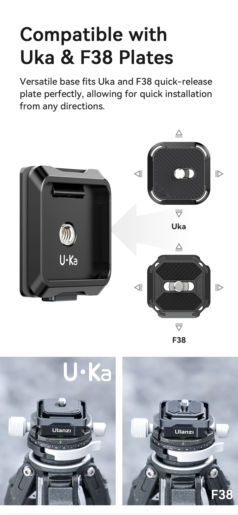 Uka Quick Release Plate and Base Kit DSLR Camera Compatible Arca F38 Plate Quick