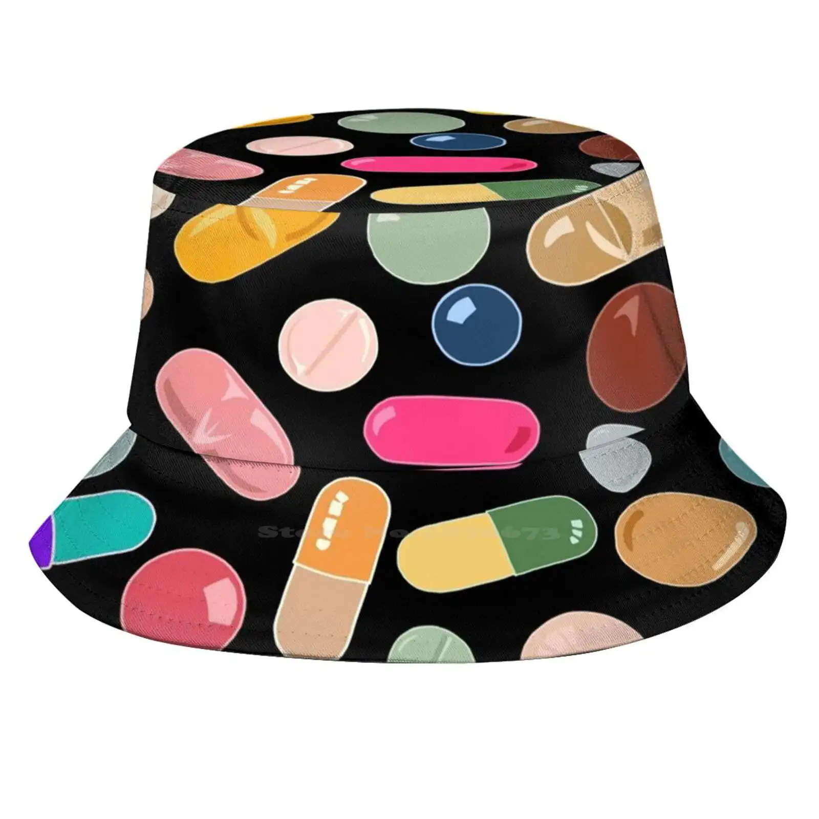 Unicorn Pills Protezione Uv Cappelli A Secchiello Pieghevoli Donna Uomo Pillole Felici Dark Party Sunny Pills Emotional Black Moody