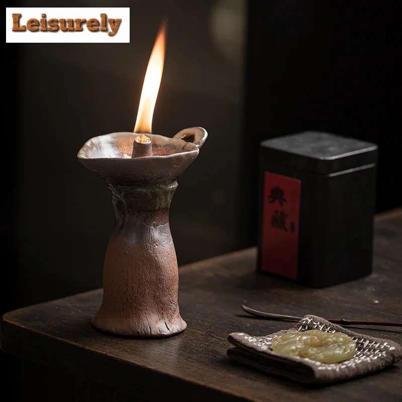 Old Rock Mud Coarse Pottery Candle Holder Vintage Scented Aromatic Candles Household Candle Lights Tea Items Room Decor Gift