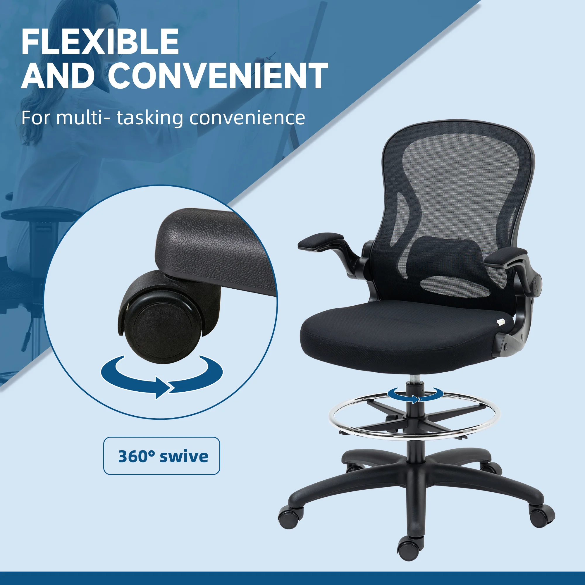 Drafting Chair, Tall Ergonomic Mesh Office Chair for Standing Desk 4