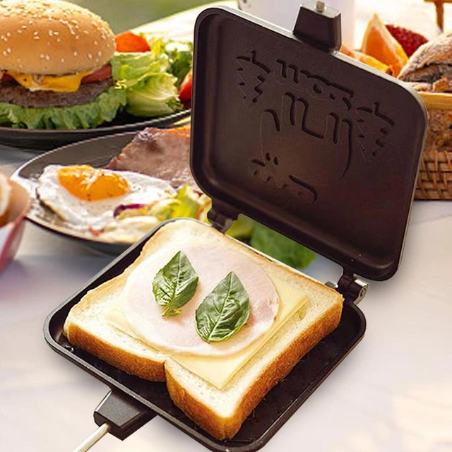 Toasted Sandwich Maker Non-stick Camping Toaster Quick Heating Toastie  Maker Double Sided Sandwich Press with Anti-Scald Handle