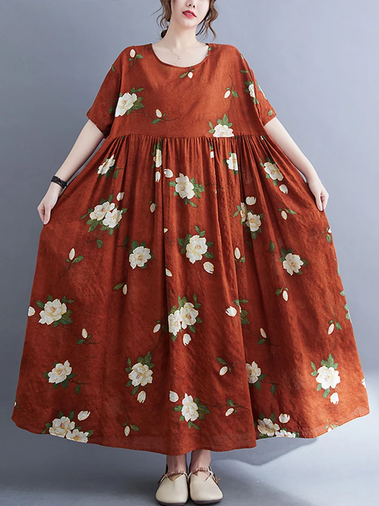 2025 New Spring Summer Women Over Size Cotton Linen Dress Vintage Dresses Casual Loose Long Vestido Female Robe Elegant Clothing