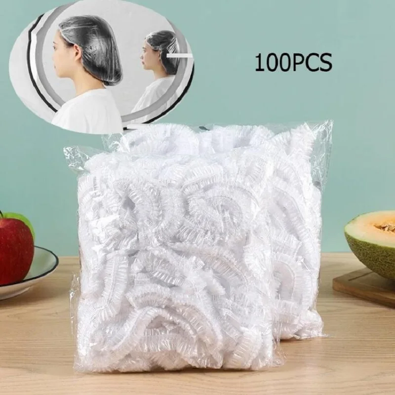 100pcs Disposable Elastic Shower Cap Food Cover Wrap Food bags Storage