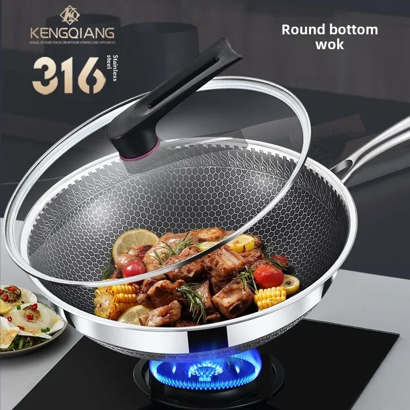 Pot non-stick wok 316 stainless steel pot Household wok non-stick induction cooker gas stove suitable