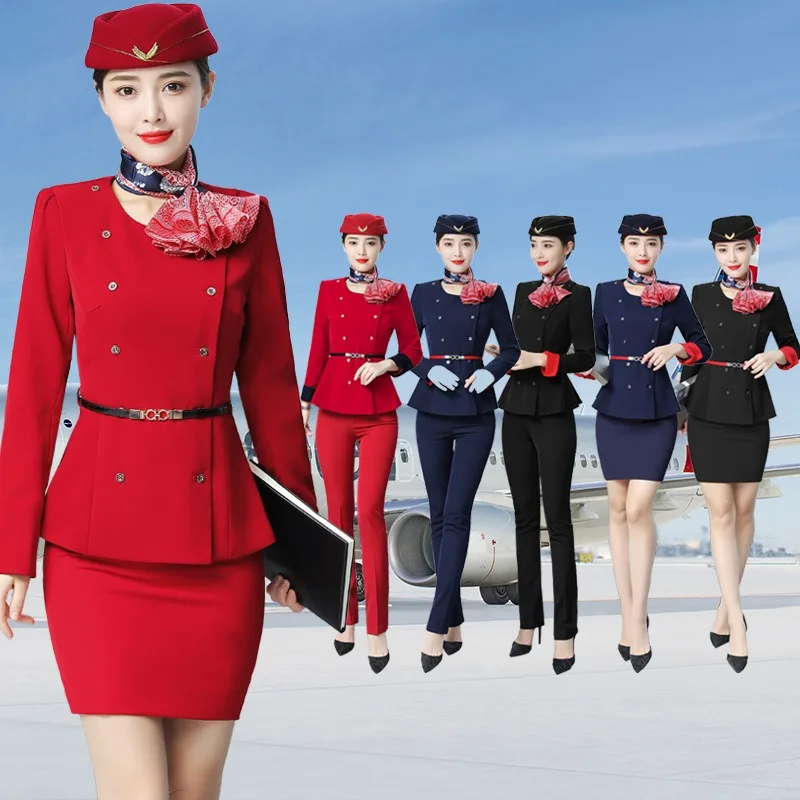 

New Airline Stewardess Uniform Professional Skirt Beautician Studio Hotel Front Desk Manager Sales Department Full Sleeve Suit