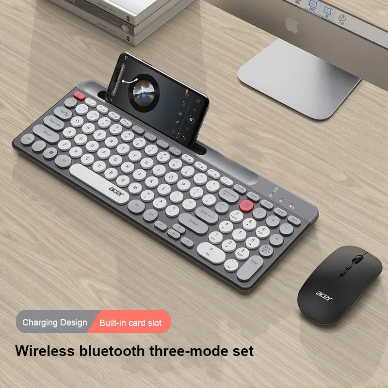 Teclado sem Fio Bluetooth e Mouse Três-modo de Tamanho Completo Mini Teclado Conjunto 2.4g para Computador Portátil tv Ipad Macbook Android Mesateclado Gamerteclado e Mouse sem Fioteclado Inalámbrico