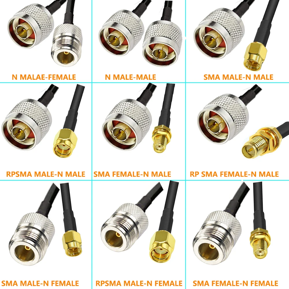 N Typ zu sma rpsma Stecker Buchse Crimp für rg58 Koax Verlängerung Jumper Pigtail Kabel l16 n zu sma schnelle Lieferung Messing rf