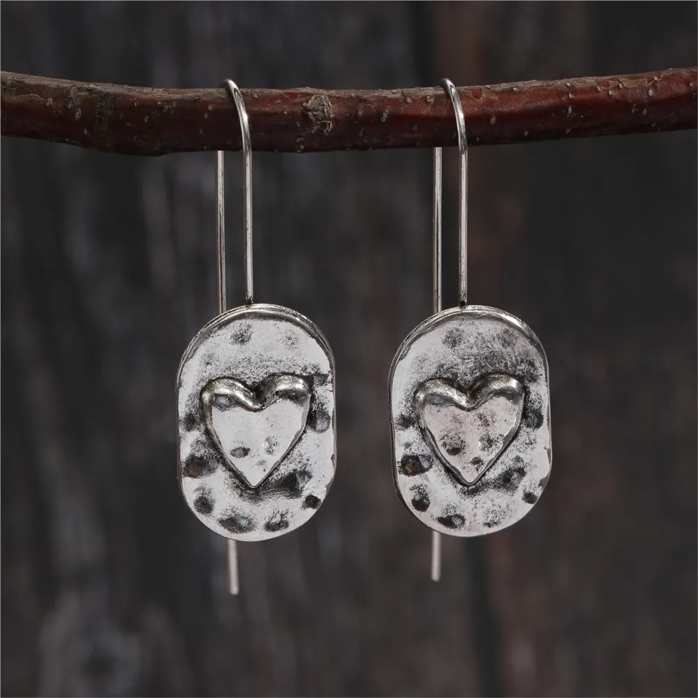 Bohemin Retro Two Tone Heart Drop Earrings for Women Vintage Unique Design Earring Party Jewelry Gifts