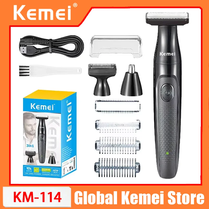 KM-114 3in1 남성용 전기 면도기, 습식 및 건식 전기 면도기, 얼굴 수염 및 바디 트리머, 충전식 볼 면도기, 음모 트리머