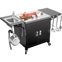 Grill Table with Sink, Modular Outdoor Kitchen Island with 100-Gallon Storage Cabinet, 304 Stainless Steel Top,L60” x W25” 1
