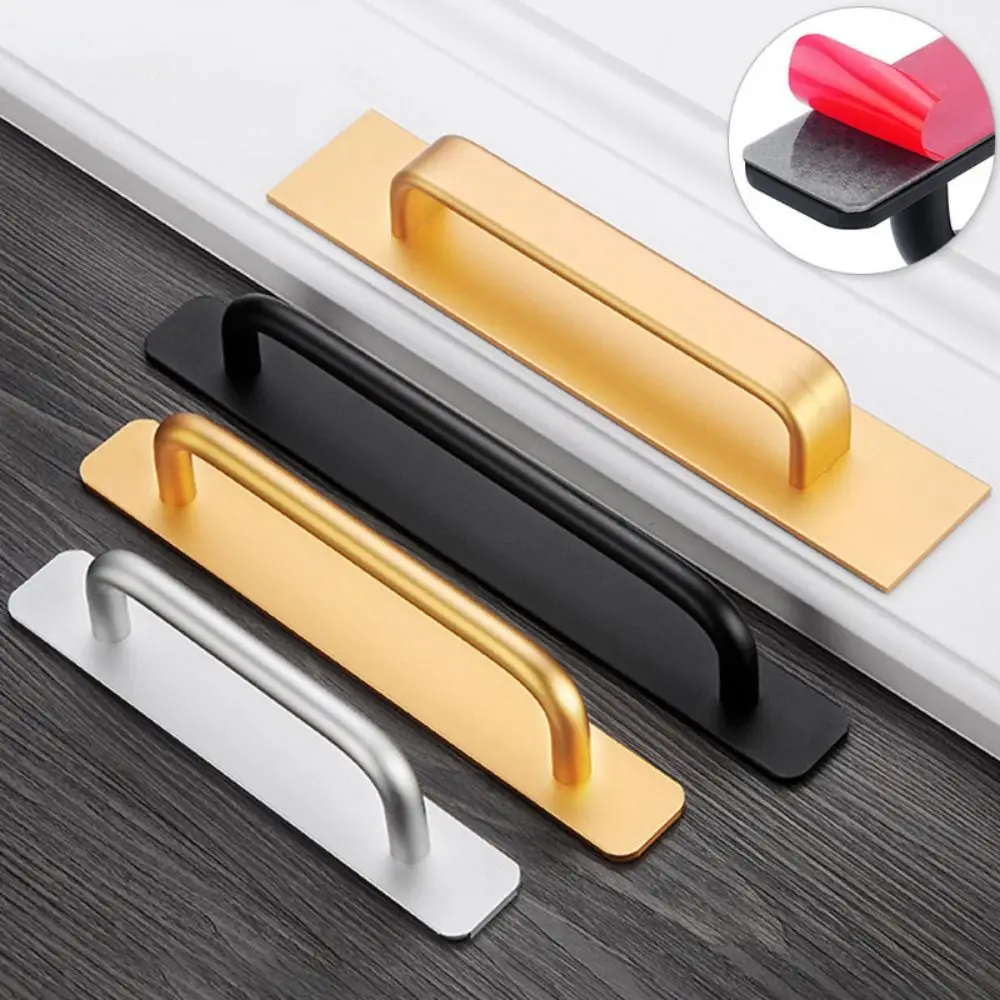 Punch-free Door Handle Aluminum Kitchen Cabinet Pulls Self-adhesive Toilet Window Sliding Door Knobs Furniture Hardware Handles