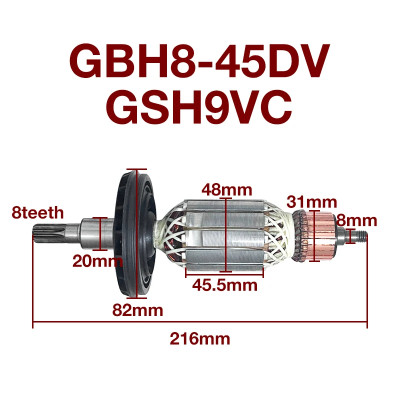 AC220-240V Hammer Armature Stator for Bosch GBH8-45DV GSH9VC 8teeth Rotor Armature Anchor Stator Coil Replacement Accessories ac220 240v armature stator accessories for makita 3703 trimmer armature rotor anchor stator coil replacement parts