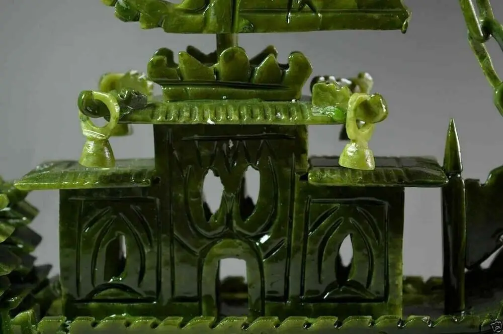 10.6" China Hand Hollow Carved 100% Natural Jade Dragon statue Dragon Boat 4