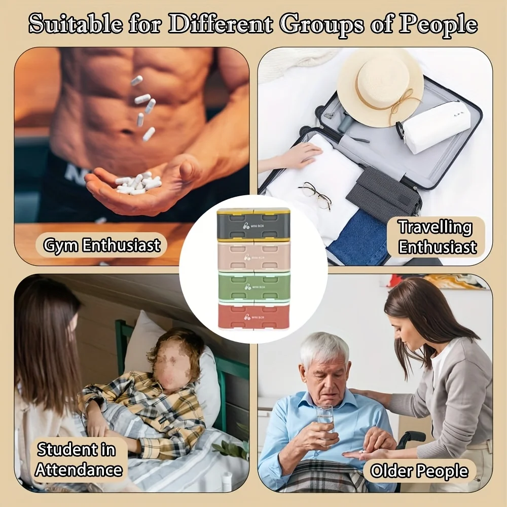 Small Cute Pill Box Travel Daily Pill Organizer for Purse Pocket Compact Medicine Holder First Aid Outdoor Storage Container