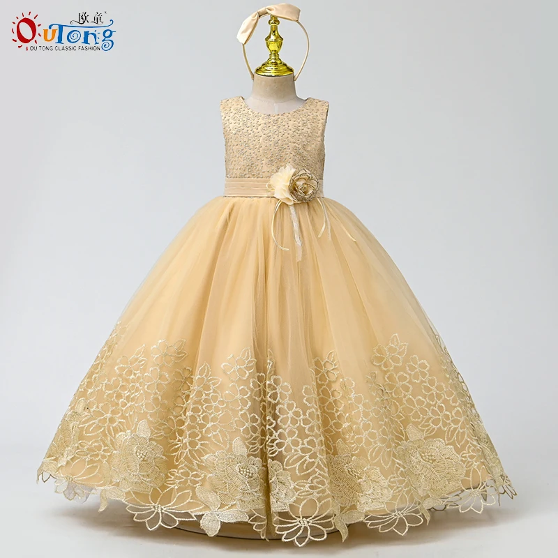 

Outong Embroidery Elegant Kids Wedding Dresses Long Mesh Children's Long Formal Princess Dress For Girls Evening Dresses