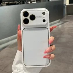 Luxury Candy Color Crystal Silver Border Phone Case with Large Window and Glass Lens Film - iPhone 16 Pro Max (Pure White)