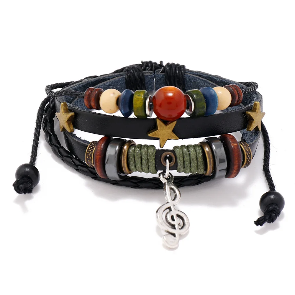 Vintage Leather Bracelet Fashion Hand-knitted Multi-layer Leather Bracelet and Fashion Men's Bracelet Wristbands Gift