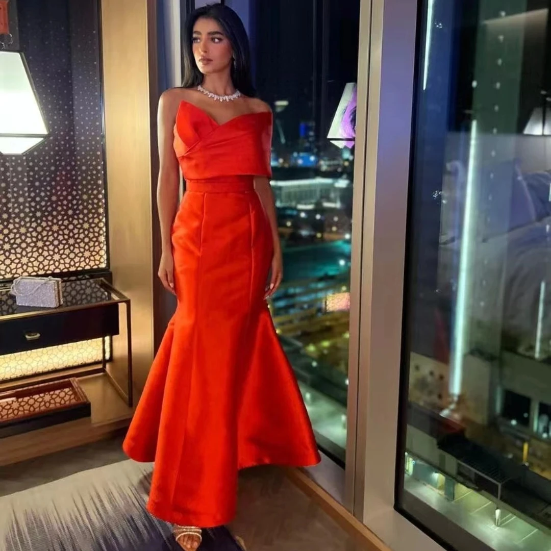 

vestidos de Arabic Satin Evening Dresses Floor-Length Sexy Mermaid Dubai Party Gown 2023 Pleat crisscross Arab Custom for Women