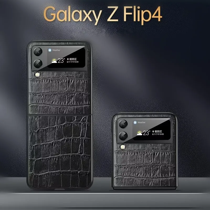 

Чехол из натуральной воловьей кожи для Samsung Galaxy Z Flip 4 3 Flip4, противоударный чехол с текстурой крокодиловой кожи аллигатора